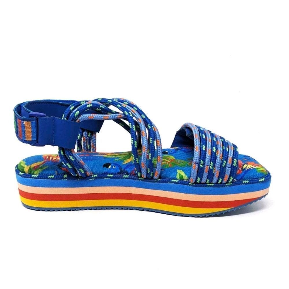 Farm Rio Macaw Resortwear Tropical Vacation Slingback‎ Sandals Dopamine Size 10